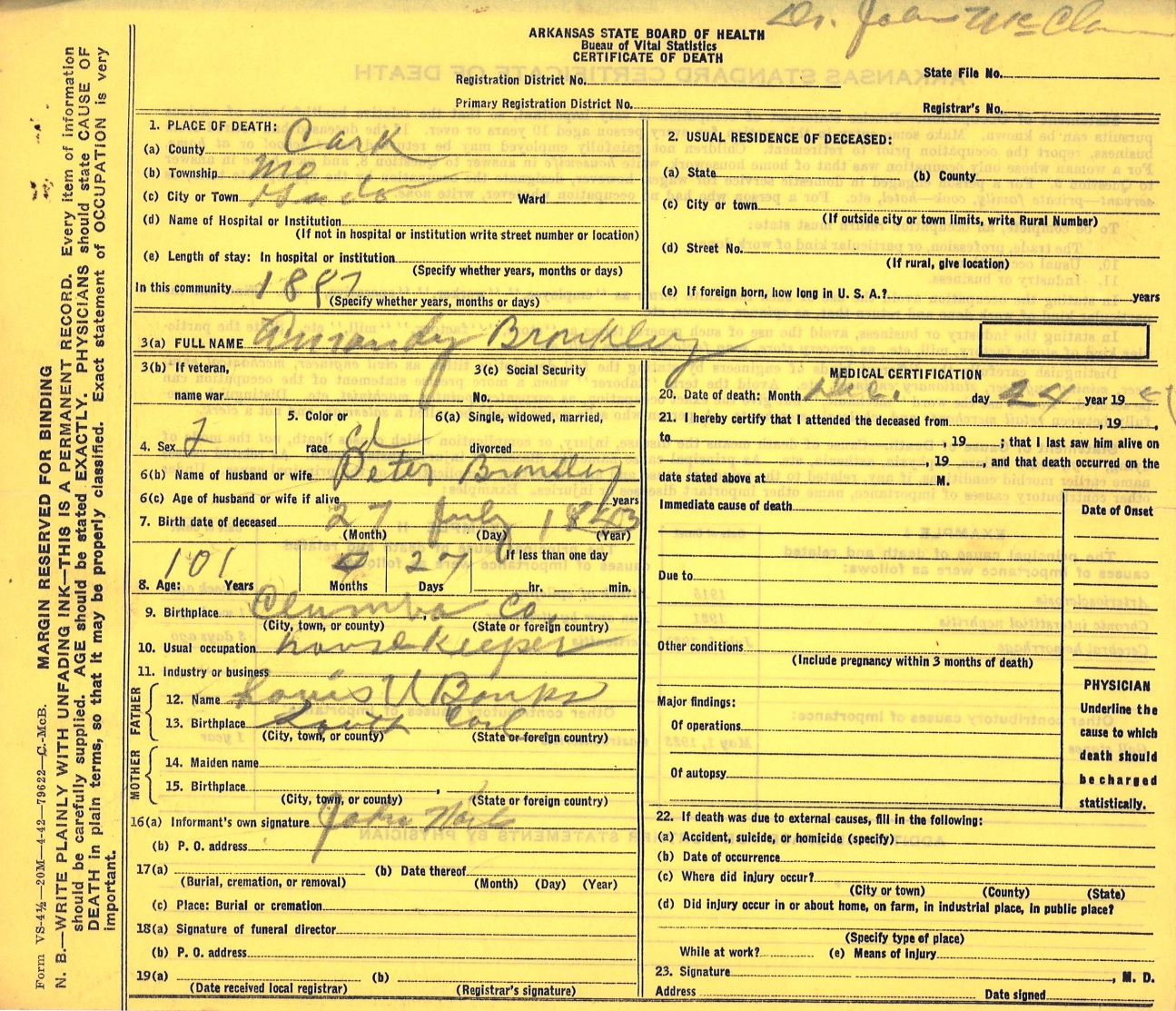 The Wiley Funeral Home Records (death certificates)